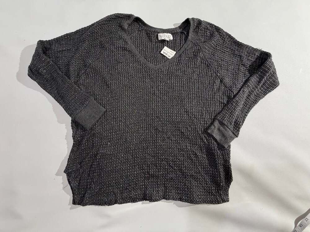 Velvet Graham & Spencer Sweater L Gray Waffle Knit Metallic NWT Thermal
